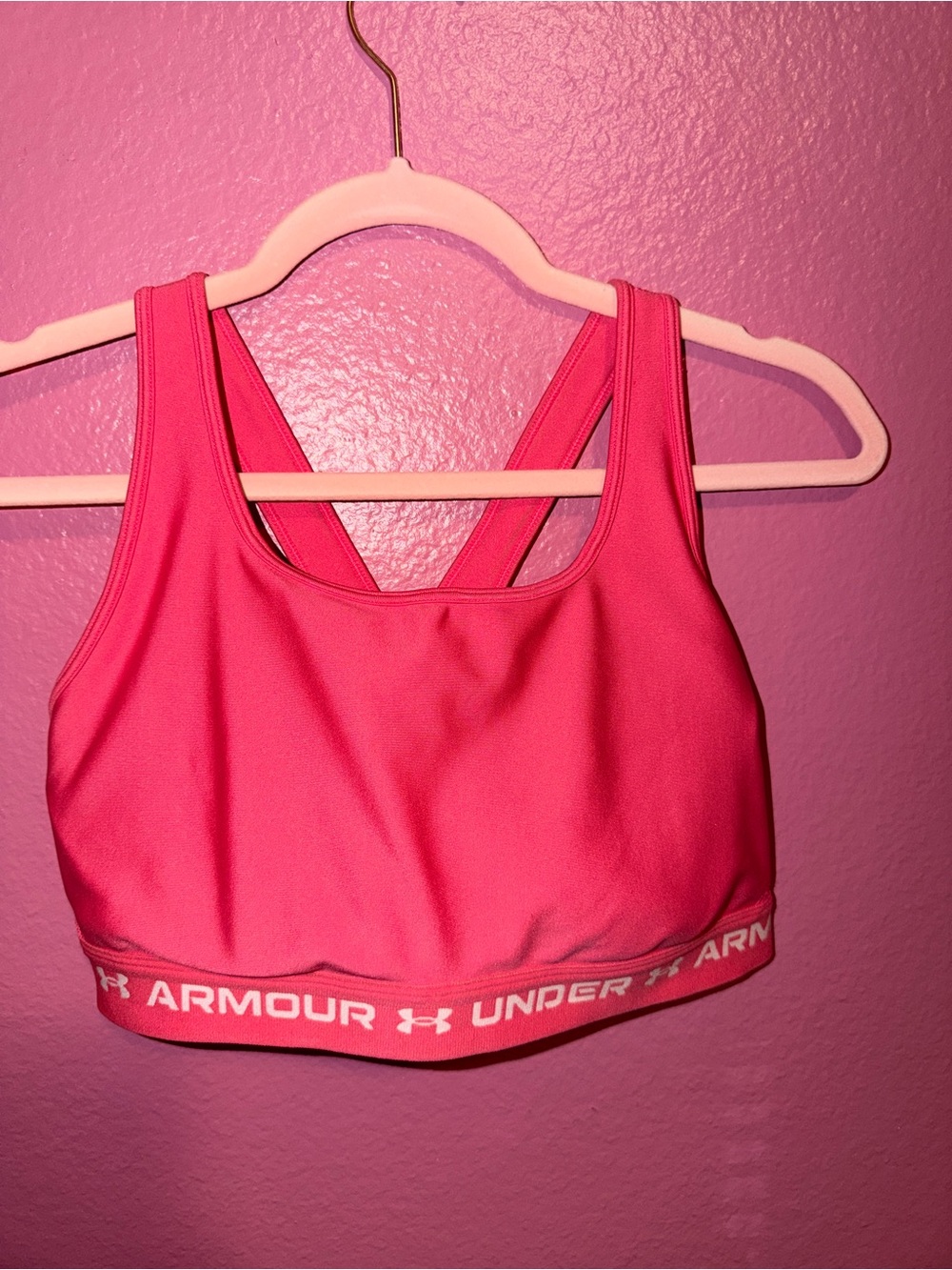 Under Armour Bright Pink Racerback Sports Bra with Logo Band